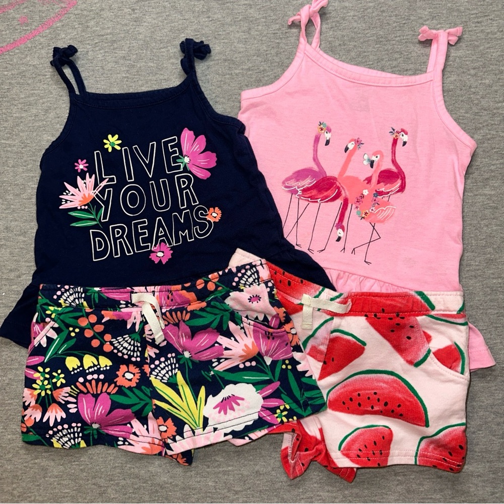 Lot of 4 Carter’s Baby Girl Summer Pieces Tank Tops Shorts Size 24 Months